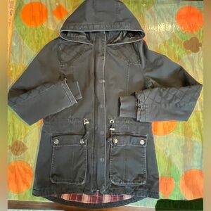 Womens Prince & Fox Jacket Coat Black Full Zip Pockets Hooded Plaid Insulation M